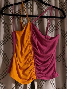 dolan Two-Tone Pink & Mustard Ruched Ribbed Cami